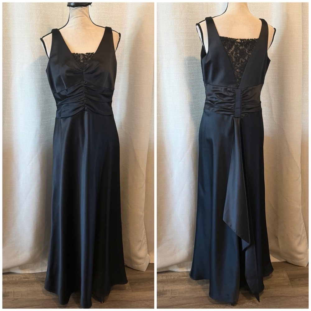 Laundry by Shelli Segal Black Satin Lace Gown Sleeveless 90s Vtg Classic Sz 12